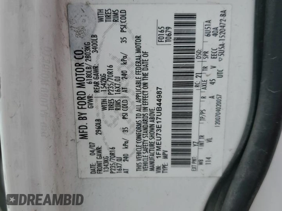 2007 Ford Explorer XLT z VIN 1FMEU73E17UB44987, wystawiony jako Copart lot #55864465 z przebiegiem 205 254 mil mil oraz Szkoda całkowita • Salvage title. Historia ofert i sprzedaży dostępna na DreamBid. Obrazek 13.