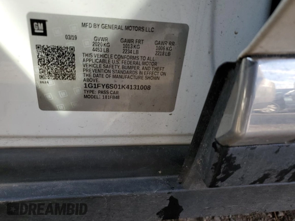 2019 Chevrolet Bolt EV LT with VIN 1G1FY6S01K4131008, listed as a Copart auction lot 40990083 with 72,330 mi miles. Bid and sale history available at carsss.com. Image 12.
