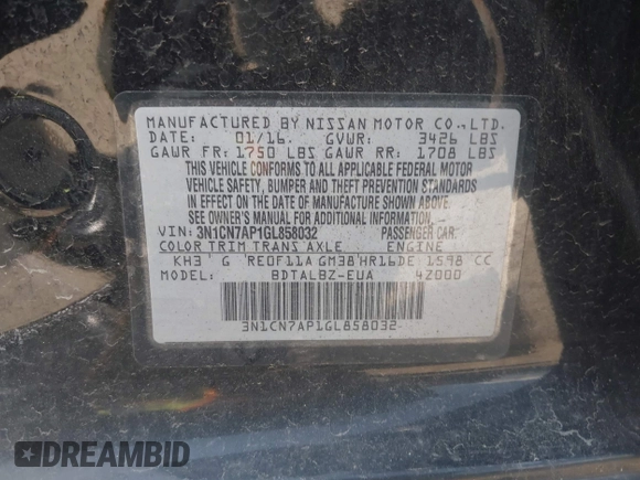 2016 Nissan Versa SV z VIN 3N1CN7AP1GL858032, wystawiony jako IAAI lot #42266679 z przebiegiem 137 097 mil mil oraz . Historia ofert i sprzedaży dostępna na DreamBid. Obrazek 9.