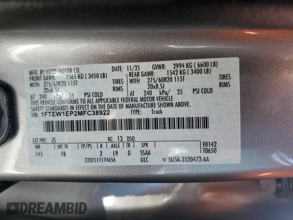 2021 Ford F-150 XL с VIN 1FTEW1EP2MFC38922, выставлен на аукционе Copart как лот 61471255 с пробегом 77 769 миль миль и Списание • Salvage title. История ставок и продаж доступна на DreamBid. Изображение 13.