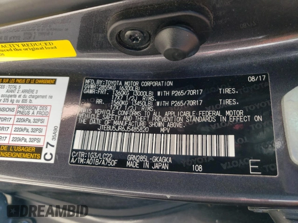 2018 Toyota 4Runner SR5 z VIN JTEBU5JR6J5485820, wystawiony jako Copart lot #57053075 z przebiegiem Nie podano mil oraz Szkoda całkowita • Salvage title. Historia ofert i sprzedaży dostępna na DreamBid. Obrazek 13.
