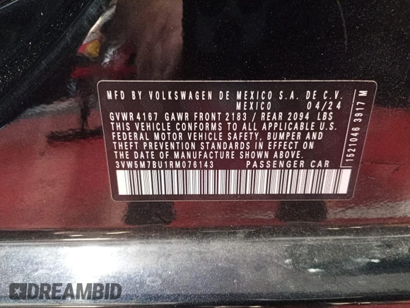 2024 Volkswagen Jetta S z VIN 3VW5M7BU1RM076143, wystawiony jako IAAI lot #42786512 z przebiegiem 30 201 mil mil oraz . Historia ofert i sprzedaży dostępna na DreamBid. Obrazek 25.