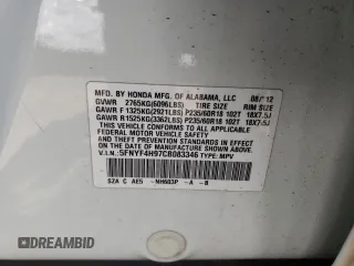 2012 Honda Pilot Touring with VIN 5FNYF4H97CB083346, listed as a Copart auction lot 48261855 with 127,723 mi miles and Salvage Title. Bid and sale history available at DreamBid. Image 14.