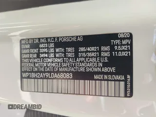 2020 Porsche Cayenne z VIN WP1BH2AY9LDA68083, wystawiony jako IAAI lot #42114933 z przebiegiem 16 850 mil mil oraz . Historia ofert i sprzedaży dostępna na DreamBid. Obrazek 9.