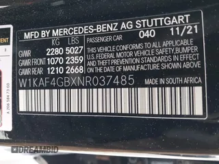 2022 Mercedes-Benz C 300 with VIN W1KAF4GBXNR037485, listed as a IAAI auction lot 41901915 with 36,504 mi miles and . Bid and sale history available at DreamBid. Image 9.