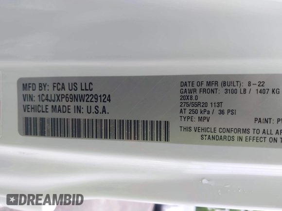 2022 Jeep Wrangler Unlimited Sahara with VIN 1C4JJXP69NW229124, listed as a IAAI auction lot 42525560 with 45,857 mi miles and . Bid and sale history available at DreamBid. Image 9.