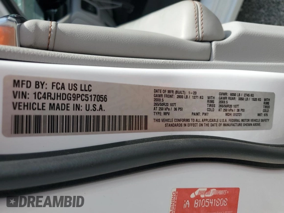 2023 Jeep Grand Cherokee Overland with VIN 1C4RJHDG9PC517056, listed as a Copart auction lot 54929955 with 18,418 mi miles and Salvage title. Bid and sale history available at DreamBid. Image 13.