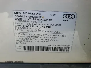 2021 Audi e-tron Sportback Prestige z VIN WA13AAGE4MB018961, wystawiony jako Copart lot #74674294 z przebiegiem Nie podano mil oraz Nie do naprawy • Non repairable. Historia ofert i sprzedaży dostępna na DreamBid. Obrazek 14.