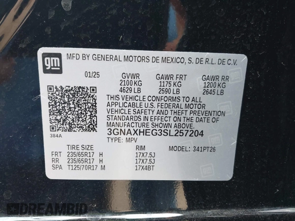 2025 Chevrolet Equinox FWD LT with VIN 3GNAXHEG3SL257204, listed as a IAAI auction lot 42421342 with 2,291 mi miles and . Bid and sale history available at DreamBid. Image 9.