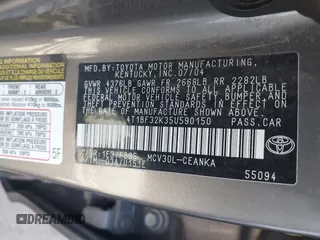 2005 Toyota Camry LE with VIN 4T1BF32K35U590150, listed as a IAAI auction lot 41614295 with 180,627 mi miles and . Bid and sale history available at DreamBid. Image 9.