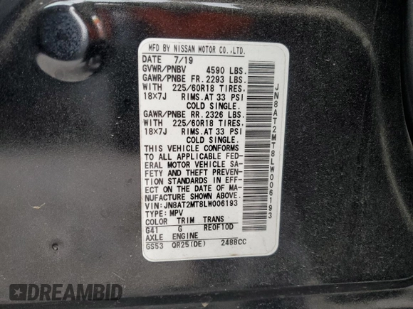2020 Nissan Rogue SV z VIN JN8AT2MT8LW006193, wystawiony jako Copart lot #47047475 z przebiegiem 64 443 mil mil oraz Szkoda całkowita • Salvage title. Historia ofert i sprzedaży dostępna na DreamBid. Obrazek 15.