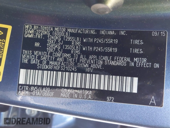 2015 Toyota Highlander Limited с VIN 5TDDKRFH0FS210245, выставлен на аукционе IAAI как лот 42796959 с пробегом 137 181 миль миль и . История ставок и продаж доступна на DreamBid. Изображение 9.