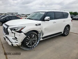 2019 Infiniti QX80 Luxe with VIN JN8AZ2NF6K9687944, listed as a Copart auction lot 54914355 with 81,296 mi miles and Salvage title. Bid and sale history available at DreamBid. Image 1.