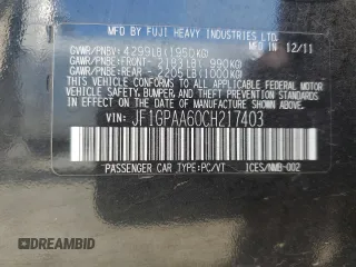 2012 Subaru Impreza 2.0i с VIN JF1GPAA60CH217403, выставлен на аукционе Copart как лот 51584595 с пробегом 133 955 миль миль и Списание • Salvage title. История ставок и продаж доступна на DreamBid. Изображение 12.