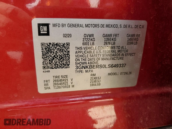 2020 Chevrolet Blazer RS z VIN 3GNKBERS0LS649337, wystawiony jako Copart lot #52446805 z przebiegiem 50 280 mil mil oraz Czysty tytuł • Clean title. Historia ofert i sprzedaży dostępna na DreamBid. Obrazek 13.