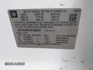 2013 Chevrolet Equinox LT with VIN 2GNALDEK1D1268330, listed as a IAAI auction lot 42118591 with 104,277 mi miles. Bid and sale history available at carsss.com. Image 9.