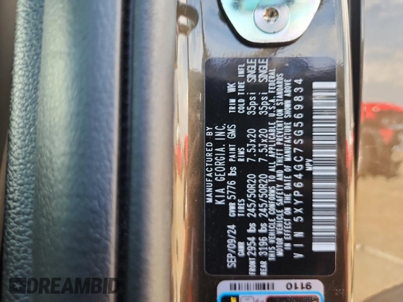 2025 Kia Telluride S with VIN 5XYP64GC7SG569834, listed as a Copart auction lot 60002555 with 13,096 mi miles and Non repairable. Bid and sale history available at DreamBid. Image 13.