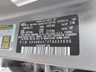 2015 Kia Optima LX with VIN 5XXGM4A70FG443696, listed as a IAAI auction lot 41962823 with 191,533 mi miles. Bid and sale history available at carsss.com. Image 9.