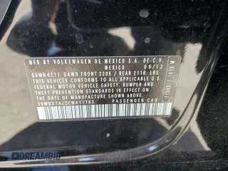 2012 Volkswagen Jetta Sedan SE w/Convenience with VIN 3VWDX7AJ2CM411783, listed as a Copart auction lot 48974555 with 128,209 mi miles and Salvage Title. Bid and sale history available at carsss.com. Image 12.