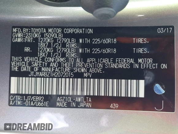 2017 Lexus NX with VIN JTJYARBZ1H2072015, listed as a IAAI auction lot 42092688 with 86,523 mi miles. Bid and sale history available at carsss.com. Image 9.
