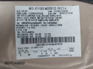 2004 Mercury Sable LS Premium with VIN 1MEFM55S44A605059, listed as a IAAI auction lot 42783680 with 89,685 mi miles and . Bid and sale history available at DreamBid. Image 9.