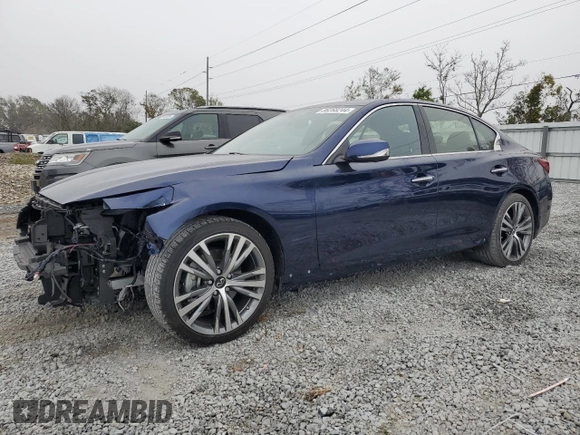 2021 Infiniti Q50 Sensory with VIN JN1EV7CP7MM703492, listed as a Copart auction lot 86268244 with 21,554 mi miles and Salvage title. Bid and sale history available at DreamBid. Image 1.