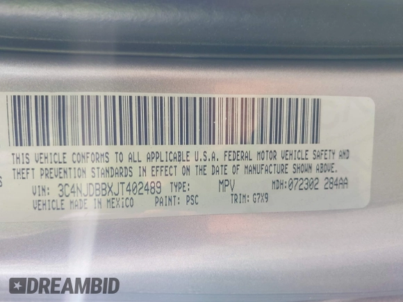 2018 Jeep Compass Latitude with VIN 3C4NJDBBXJT402489, listed as a IAAI auction lot 42369108 with 126,939 mi miles and . Bid and sale history available at DreamBid. Image 9.