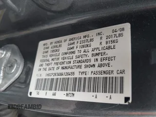 2008 Honda Accord LX z VIN 1HGCP26348A126455, wystawiony jako IAAI lot #42177010 z przebiegiem 202 072 mil mil oraz . Historia ofert i sprzedaży dostępna na DreamBid. Obrazek 9.