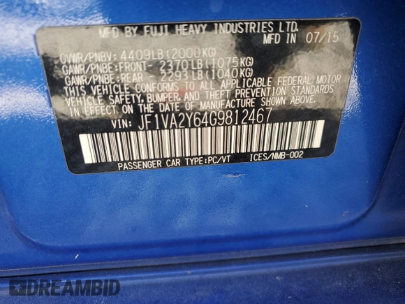 2016 Subaru WRX STI Limited z VIN JF1VA2Y64G9812467, wystawiony jako Copart lot #74713354 z przebiegiem Nie podano mil oraz Czysty tytuł • Clean title. Historia ofert i sprzedaży dostępna na DreamBid. Obrazek 13.
