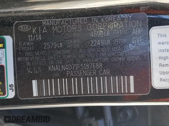 2015 Kia Cadenza Premium z VIN KNALN4D71F5187688, wystawiony jako Copart lot #52968615 z przebiegiem 143 762 mil mil oraz Szkoda całkowita • Salvage title. Historia ofert i sprzedaży dostępna na DreamBid. Obrazek 12.