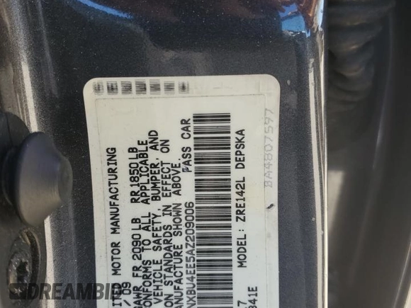 2010 Toyota Corolla with VIN 1NXBU4EE5AZ209006, listed as a Copart auction lot 61492555 with 201,468 mi miles and Clean title. Bid and sale history available at DreamBid. Image 12.