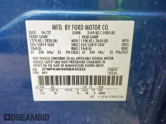 2022 Ford Edge Titanium z VIN 2FMPK4K99NBA55222, wystawiony jako Copart lot #58468375 z przebiegiem 81 762 mil mil oraz Czysty tytuł • Clean title. Historia ofert i sprzedaży dostępna na DreamBid. Obrazek 14.