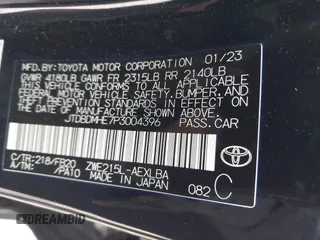 2023 Toyota Corolla Hybrid LE with VIN JTDBDMHE7P3004396, listed as a IAAI auction lot 41606222 with 15,037 mi miles. Bid and sale history available at carsss.com. Image 9.
