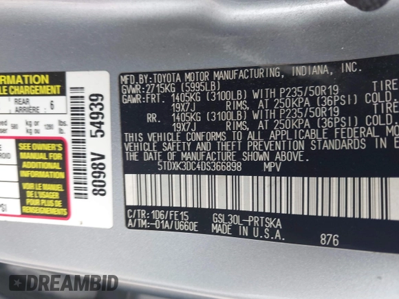 2013 Toyota Sienna SE с VIN 5TDXK3DC4DS366898, выставлен на аукционе IAAI как лот 41939257 с пробегом 157 292 миль миль и . История ставок и продаж доступна на DreamBid. Изображение 9.