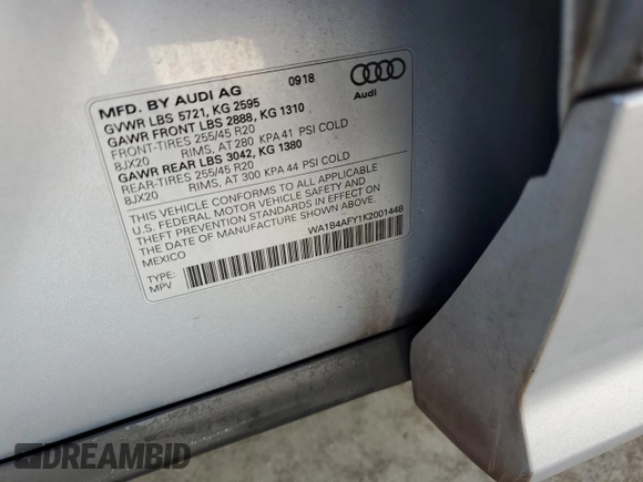 2019 Audi SQ5 Premium Plus with VIN WA1B4AFY1K2001448, listed as a Copart auction lot 73913714 with Not Provided miles and Non Repairable. Bid and sale history available at DreamBid. Image 13.