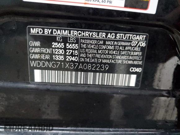 2007 Mercedes-Benz S 550 with VIN WDDNG71X37A082239, listed as a Copart auction lot 43157965 with 51,302 mi miles and Salvage Title. Bid and sale history available at DreamBid. Image 12.