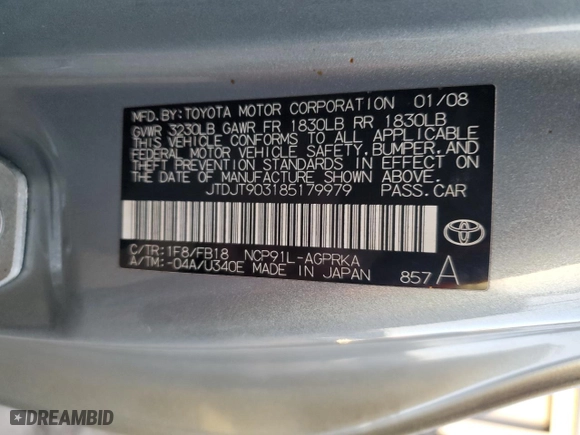2008 Toyota Yaris with VIN JTDJT903185179979, listed as a Copart auction lot 49230565 with 0 mi miles and Salvage Title. Bid and sale history available at carsss.com. Image 12.