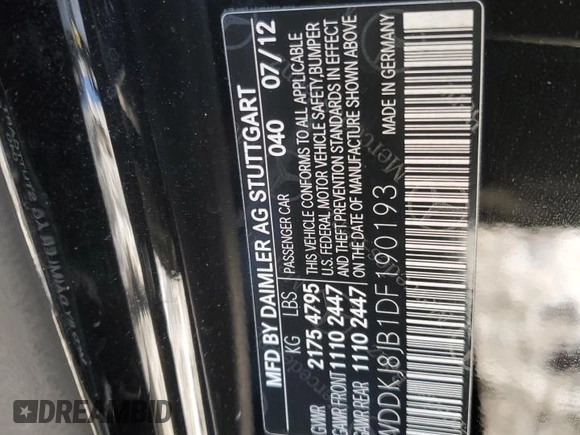 2013 Mercedes-Benz E-Class E 350 with VIN WDDKJ8JB1DF190193, listed as a Copart auction lot 87911585 with 124,683 mi miles and Salvage Title. Bid and sale history available at carsss.com. Image 12.