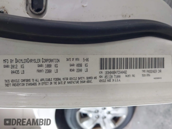 2007 Dodge Caliber SXT with VIN 1B3HB48B47D540482, listed as a IAAI auction lot 41942169 with 194,573 mi miles and . Bid and sale history available at DreamBid. Image 9.