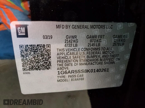 2019 Cadillac CTS Sedan Luxury RWD with VIN 1G6AR5SS8K0140261, listed as a Copart auction lot 52452805 with 92,302 mi miles and Clean Title. Bid and sale history available at carsss.com. Image 12.