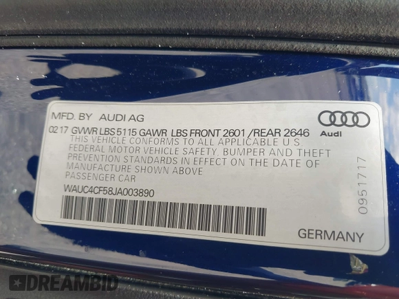 2018 Audi S5 Sportback Prestige z VIN WAUC4CF58JA003890, wystawiony jako IAAI lot #42176231 z przebiegiem 94 954 mil mil oraz . Historia ofert i sprzedaży dostępna na DreamBid. Obrazek 9.