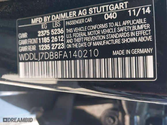 2015 Mercedes-Benz CLS-Class CLS 550 with VIN WDDLJ7DB8FA140210, listed as a IAAI auction lot 41417964 with 106,721 mi miles. Bid and sale history available at carsss.com. Image 9.