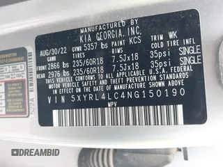 2022 Kia Sorento S with VIN 5XYRL4LC4NG150190, listed as a IAAI auction lot 41555962 with 68,651 mi miles. Bid and sale history available at carsss.com. Image 9.