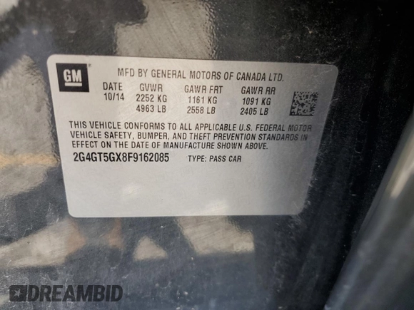 2015 Buick Regal GS with VIN 2G4GT5GX8F9162085, listed as a Copart auction lot 55825495 with 90,333 mi miles and Clean title. Bid and sale history available at DreamBid. Image 12.