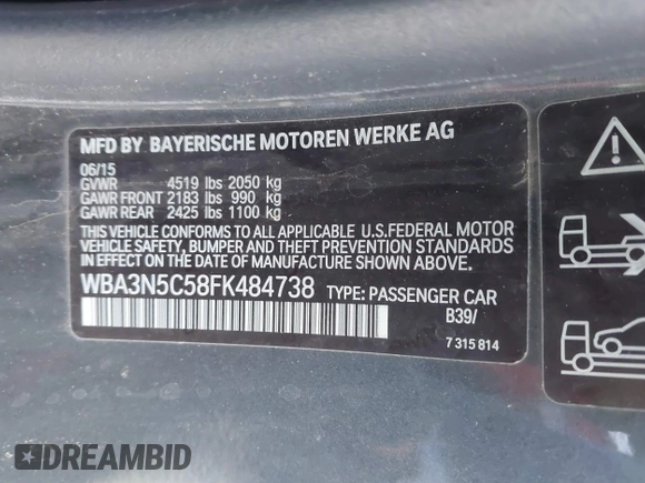 2015 BMW 4 Series 428i xDrive с VIN WBA3N5C58FK484738, выставлен на аукционе IAAI как лот 41772870 с пробегом 175 510 миль миль и . История ставок и продаж доступна на DreamBid. Изображение 9.