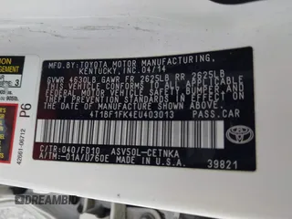 2014 Toyota Camry L with VIN 4T1BF1FK4EU403013, listed as a IAAI auction lot 42115089 with 221,686 mi miles and . Bid and sale history available at DreamBid. Image 9.