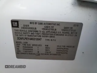 2010 Chevrolet Equinox LT w/2LT with VIN 2CNFLPEY4A6319947, listed as a Copart auction lot 84196814 with 162,465 mi miles and Salvage Title. Bid and sale history available at carsss.com. Image 13.