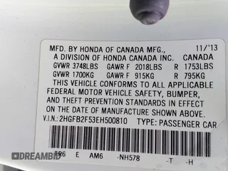 2014 Honda Civic Sedan LX with VIN 2HGFB2F53EH500810, listed as a IAAI auction lot 41952317 with 137,567 mi miles. Bid and sale history available at carsss.com. Image 9.