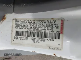 2001 Toyota Celica GT с VIN JTDDR32T010099193, выставлен на аукционе IAAI как лот 41995006 с пробегом 227 578 миль миль и . История ставок и продаж доступна на DreamBid. Изображение 9.