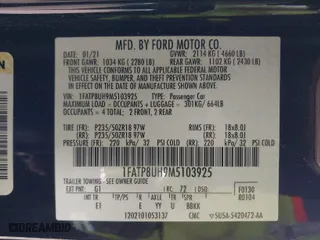 2021 Ford Mustang EcoBoost with VIN 1FATP8UH9M5103925, listed as a IAAI auction lot 41658685 with 76,869 mi miles. Bid and sale history available at carsss.com. Image 9.